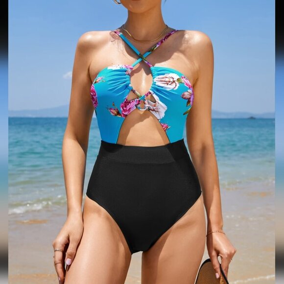 Cupshe Brynn Cutout Floral One Piece Swimsuit - Size L NWT - Picture 2 of 8